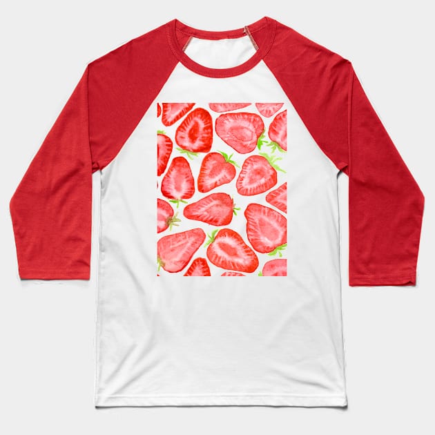 Watercolor strawberry slices pattern Baseball T-Shirt by katerinamk